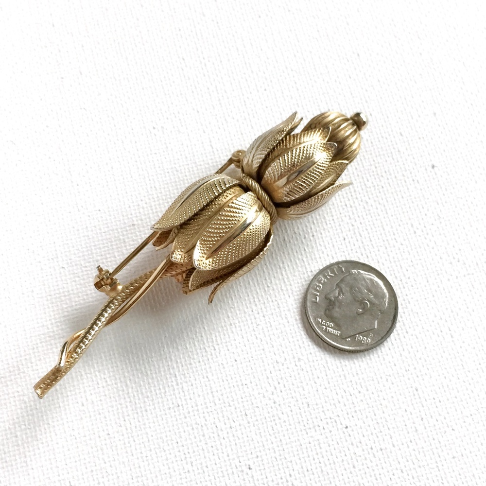 Vintage Goldtone Lotus Flower Brooch 3" long